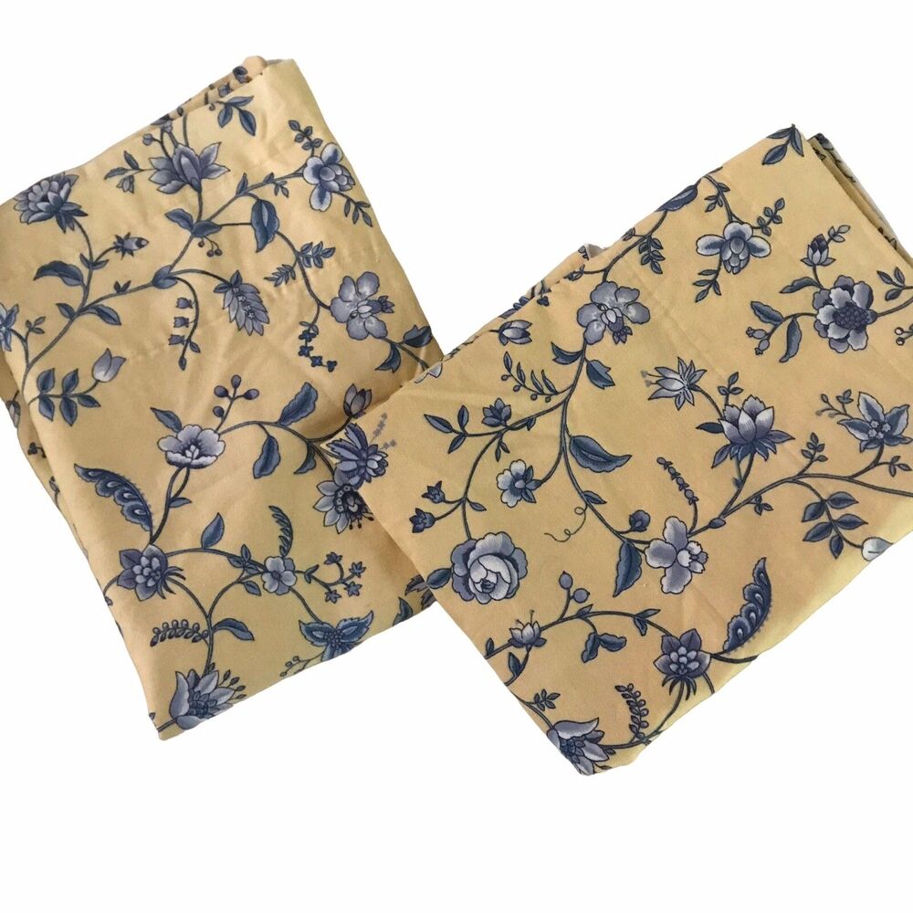 Bancroft Country Manor Cottage Core 2 curtain valances Yellow with Blue Floral